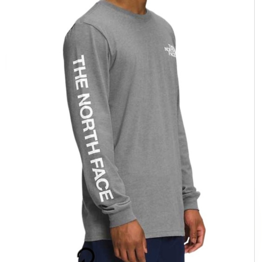 The North Face Men's Small Heather Grey Long Sleeve Graphic Hit Logo Tee EUC